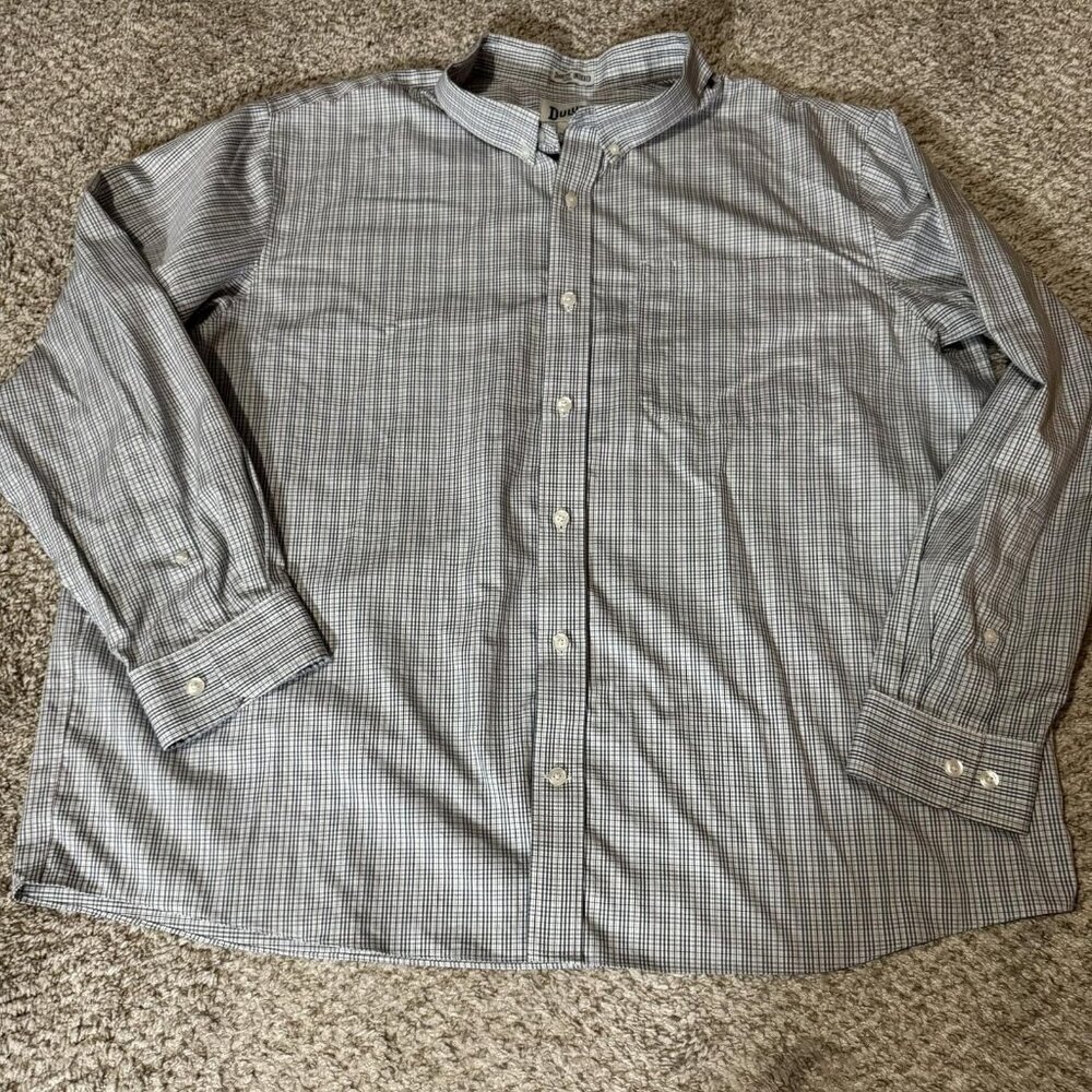 Duluth Trading Co Shirt Mens 2XL Gray Check Untucked Relaxed Fit Cotton